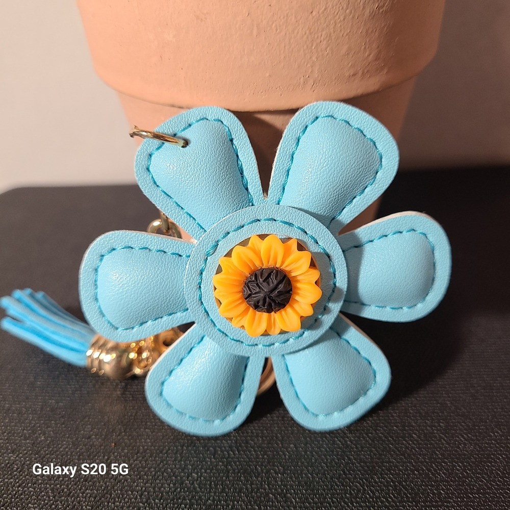 Blue Flower Keychain Tassel Charm Cute Purse Bag Charm Accessories for Women